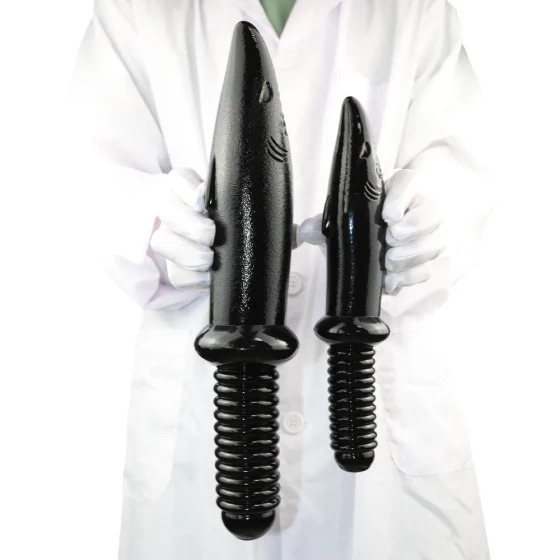 Handheld threaded anal plug for men and women, anal expansion sex toy with shark dagger handle, extra-large dildo