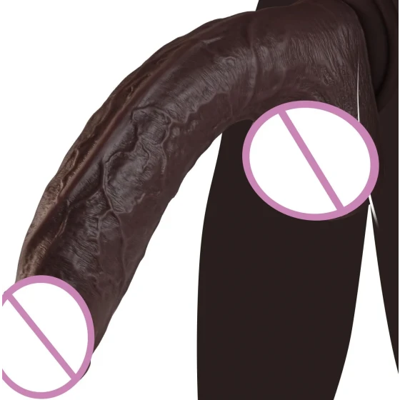 Black double-layer liquid silicone realistic dildo, soft flesh masturbator, fake penis with suction cup, realistic for women