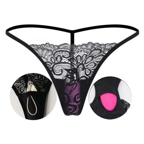 Active vibrating egg panties, seductive and sexy lace T Women's wearable thong with a pocket for a massage stick